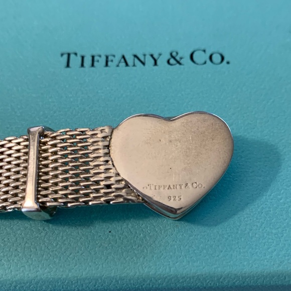 Tiffany & Co. Sterling Silver Somerset Heart Buckle Mesh Bangle Bracelet - Picture 5 of 5